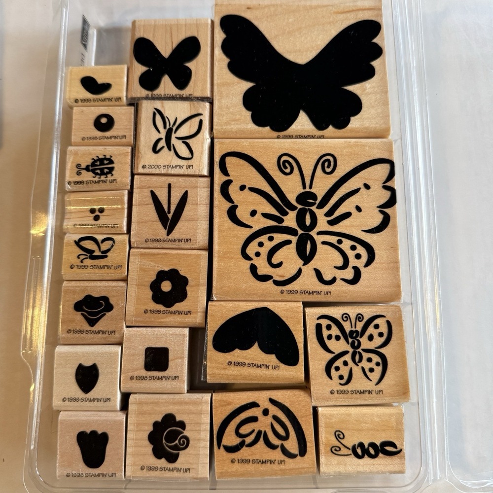 Vintage '98-2000 STAMPIN UP Wood Mounted Rubber Stamps Butterflies Wildflowers